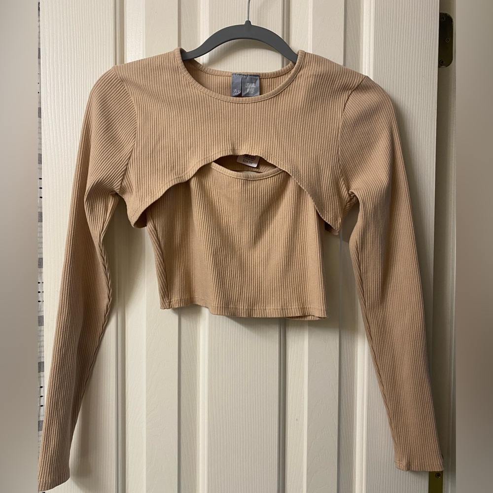 Sky And Sparrow Tan Long Sleeve Shrug and Crop Tank Top Size Large  NWT